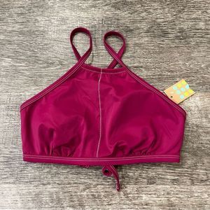 NWT Title Nine Namaka Deep Wine High Neck Halter Bikini Top in Size S